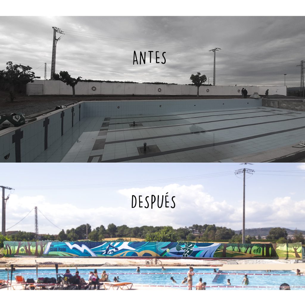 antes y despues pintura mural piscina